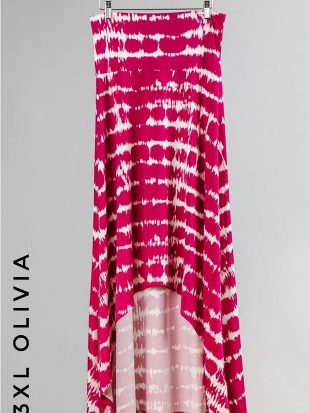 LuLaRoe Olivia Fuchsia and White High-Low Tie-Dye Skirt